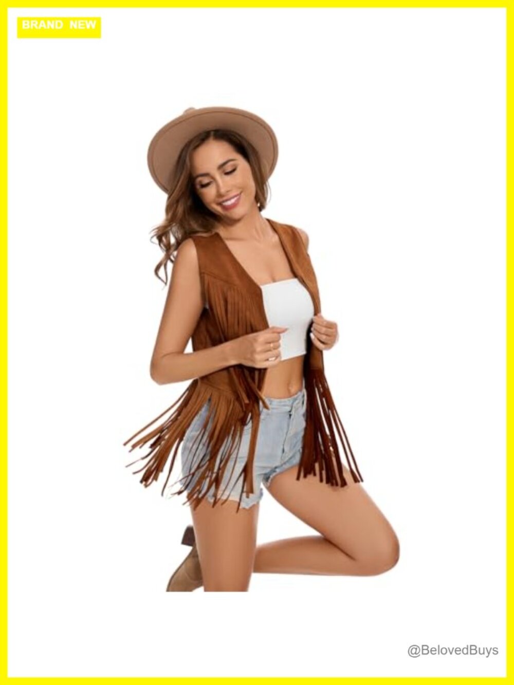 Vintage 60s 70s Hippie Faux Suede Tassel Fringe Vest Sleeveless Western Cowgirl - Picture 3 of 7